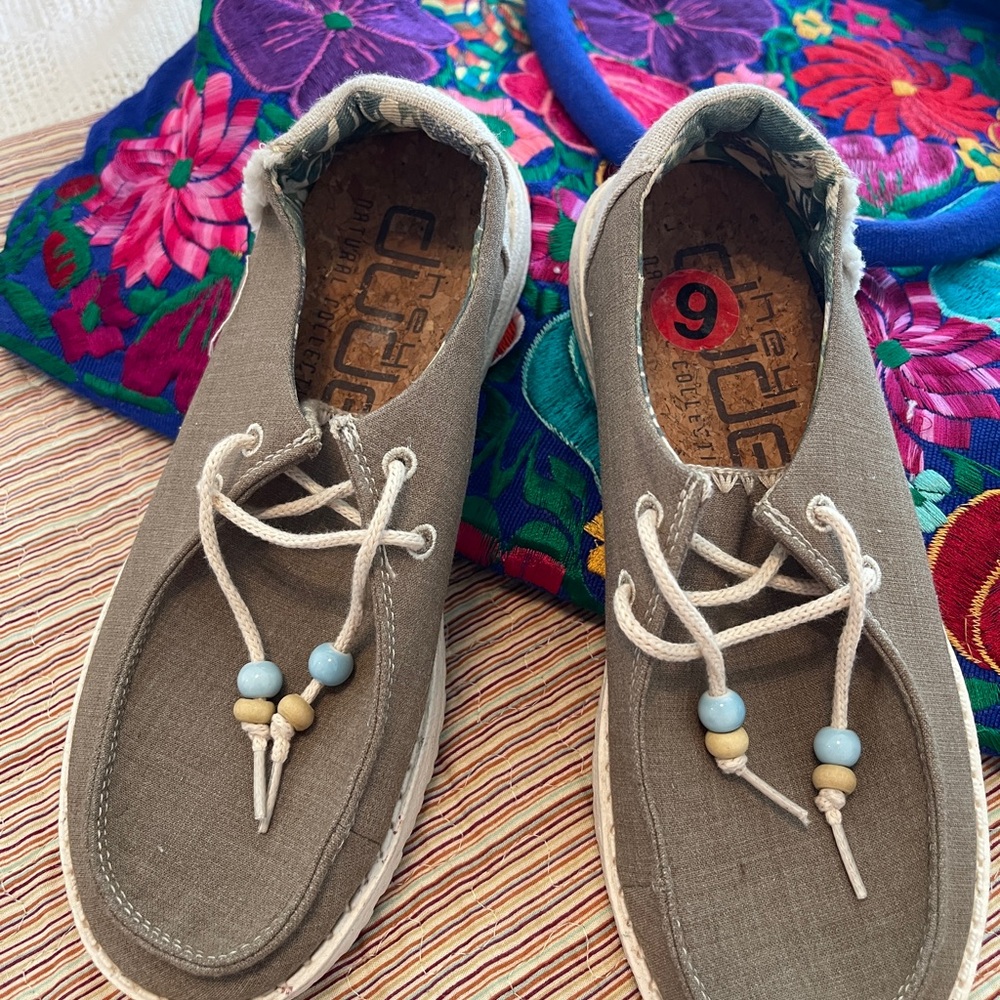 Hey Dude Taupe Canvas Loafers with Beaded Laces